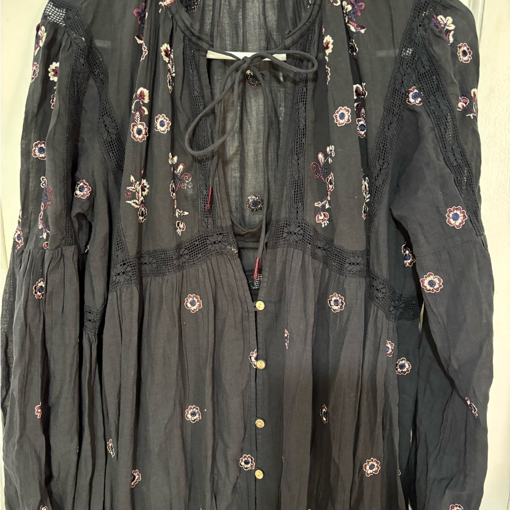 FREE PEOPLE BLUE Floral Embroidered Maxi Dress WITH BODY SUIT UNDERNEATH. - Picture 2 of 16